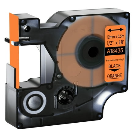 GREENCYCLE 1PK Compatible for DYMO 18435 12mm 5.5m Black on Orange Vinyl Label Maker Tape