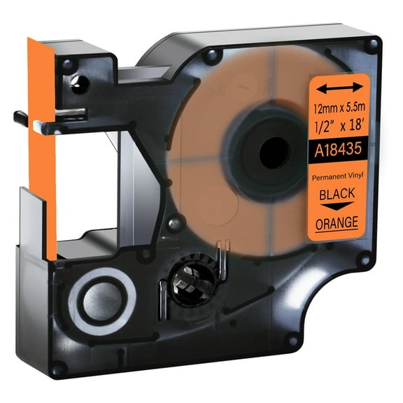 GREENCYCLE 1PK Compatible for DYMO 18435 12mm 5.5m Black on Orange Vinyl Label Maker Tape