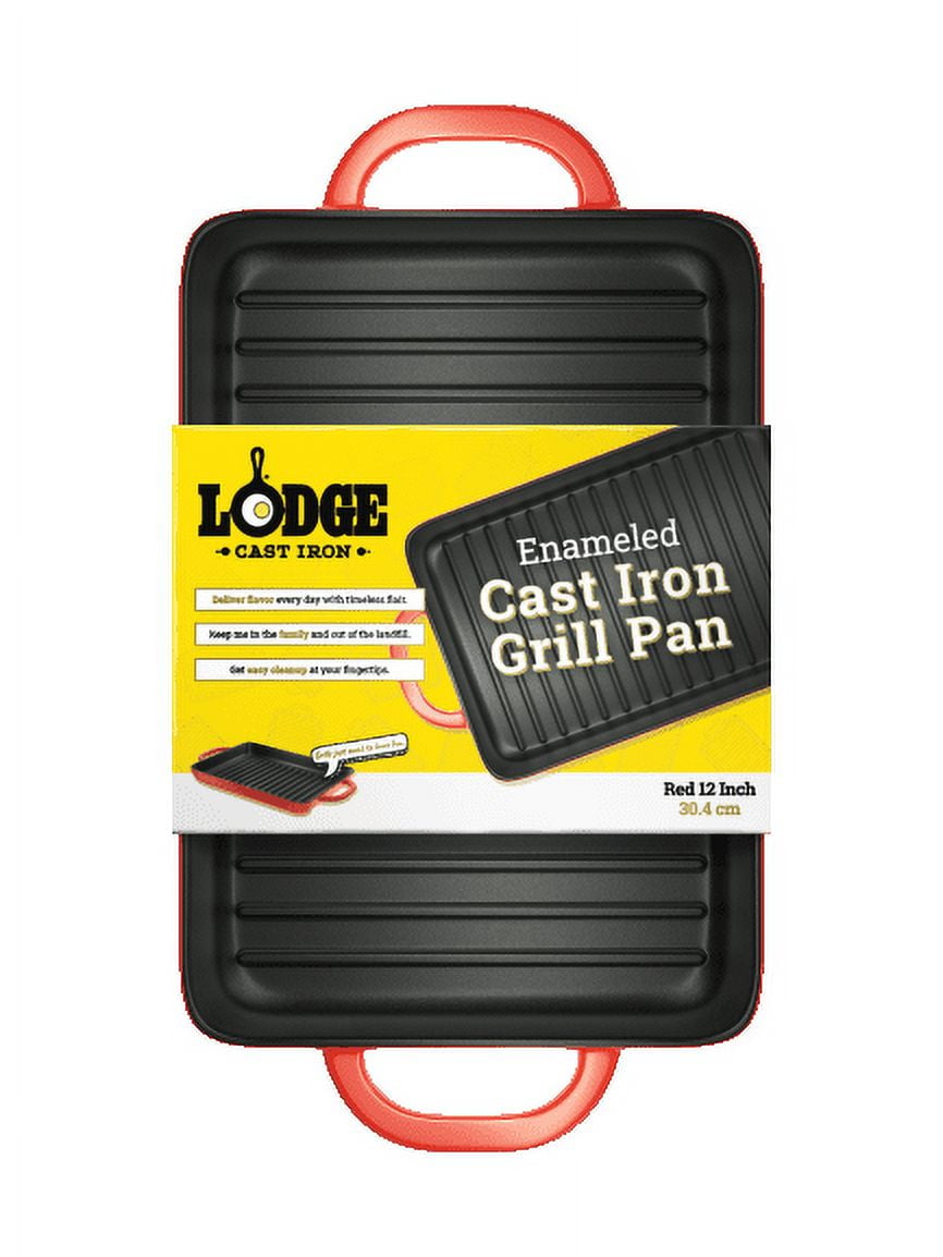 Lodge Cast Iron Enameled Cast Iron Grill Pan, Red