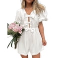 thumbnail image 4 of Summer Short Sleeve Women V-neck Solid Bow Front  Jumpsuit, 4 of 7