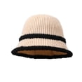 thumbnail image 1 of CSChome Fisherman Hat Women Winter Fisherman Hat - Striped Color Matching Thick Soft Plush Bucket, 1 of 7