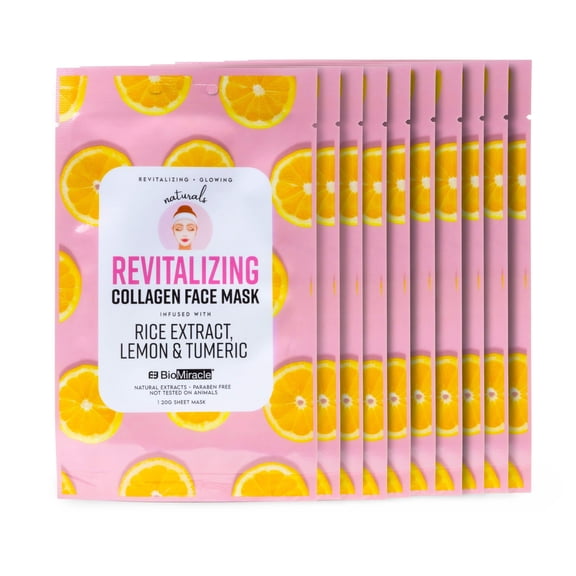 BioMiracle Revitalizing Collagen Face Mask Infused with Rice Extract, Korean Beauty, Lemon Turmeric 10 Sheets
