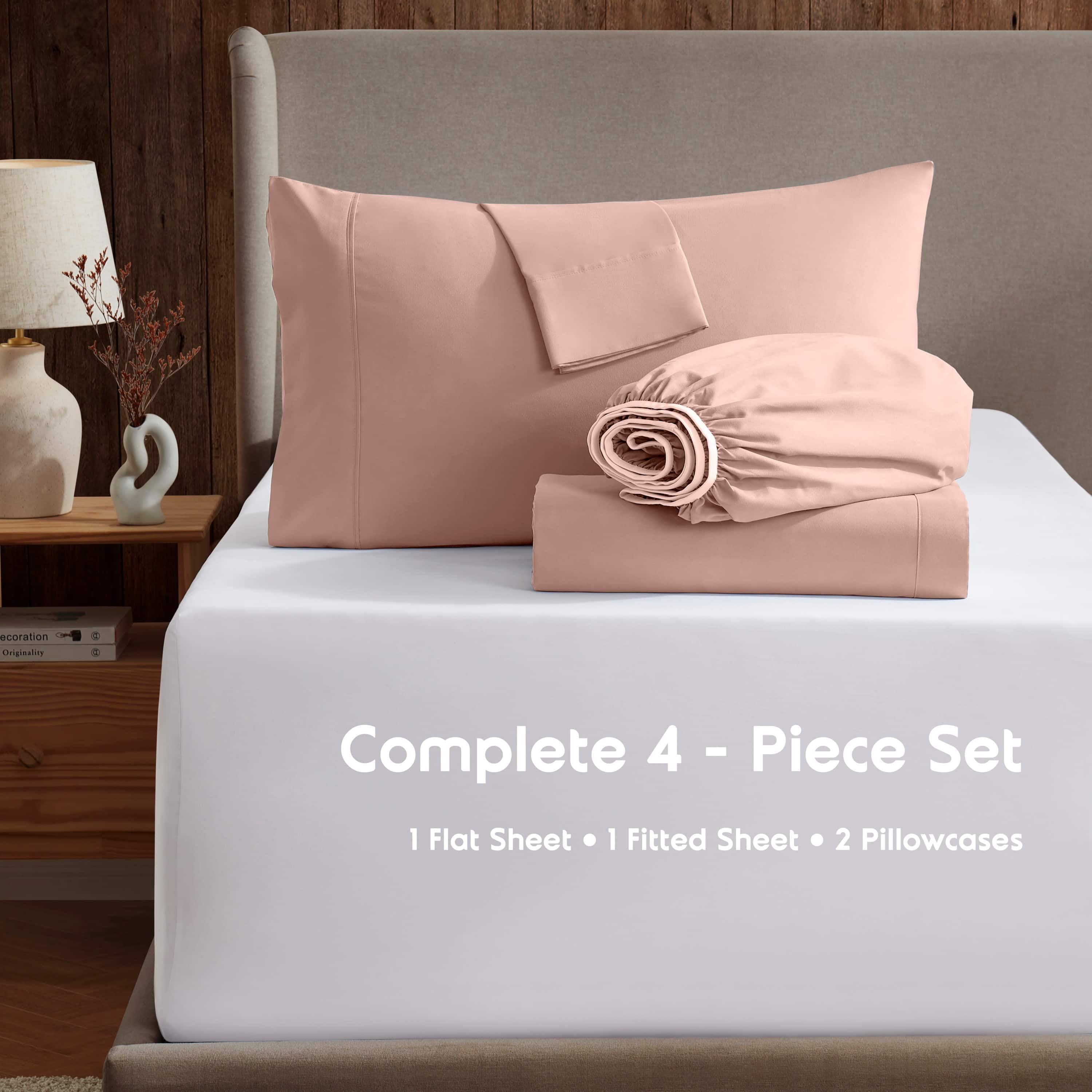 LammaLoe Extra Deep Pocket King Sheets Set, 4 Piece, Fits 18"-24" Mattress, Breathable & Extra Soft Bed Sheets, Peach Beige