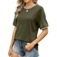 thumbnail image 3 of MOSHU Dressy Women Tops Crewneck Blouses for Women Striped Colorblock Short Sleeve Shirts Casual Summer Tops, 3 of 9