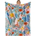 thumbnail image 5 of Boho Floral Blanket Colorful Tropical Botanical Flower Throw Blanket Super Soft Flannel Throw Blanket Lightweight Fluffy Plush Fuzzy Bed Blanket for Bedding Sofa and Travel 60"X80", 5 of 6
