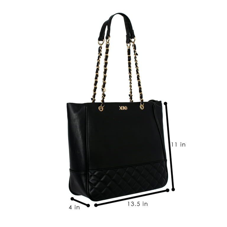 XOXO Women's Black Vegan Leather Quilted Tote Bag With Chain Handle 