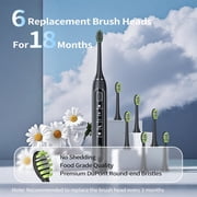 OasiSmile Sonic Electric Toothbrush for Adults and Teens, Travel Rechargeable 42000 VPM Power Tooth Brush with 5 Modes, 90 Days Battery Life, 6 Brush Heads, Black