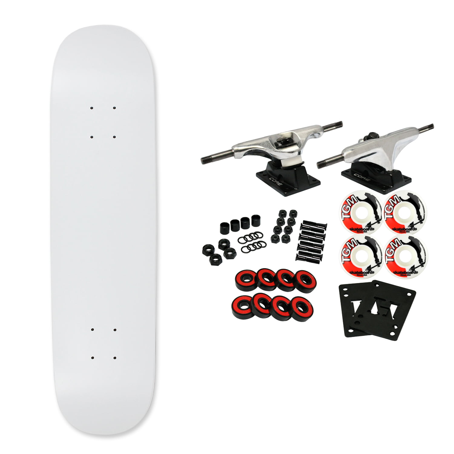 Blank Skateboard Complete 8.0" White with Silver Trucks and Black Wheels