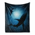 thumbnail image 1 of Shark Soft Flannel Fleece Throw Blanket, Silhouette of the Fishes Swimming at Twilight Night Moon Mystic Sea Scenery, Cozy Plush for Indoor and Outdoor Use, 60" x 80", Dark Blue, by Ambesonne, 1 of 6