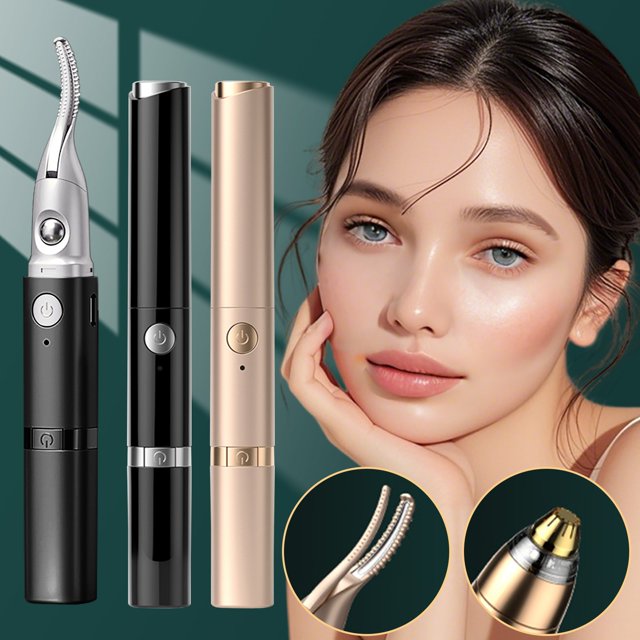 Rizador de pestañas eléctrico recargable USB con cepillo térmico Recortador de cejas 2 en 1 Herramienta de belleza para mujeres, control de temperatura de 62-75 °C, calentamiento rápido, efecto de