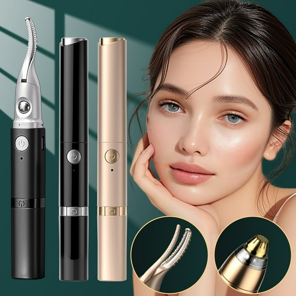 Rizador de pestañas eléctrico recargable USB con cepillo térmico Recortador de cejas 2 en 1 Herramienta de belleza para mujeres, control de temperatura de 62-75 °C, calentamiento rápido, efecto de