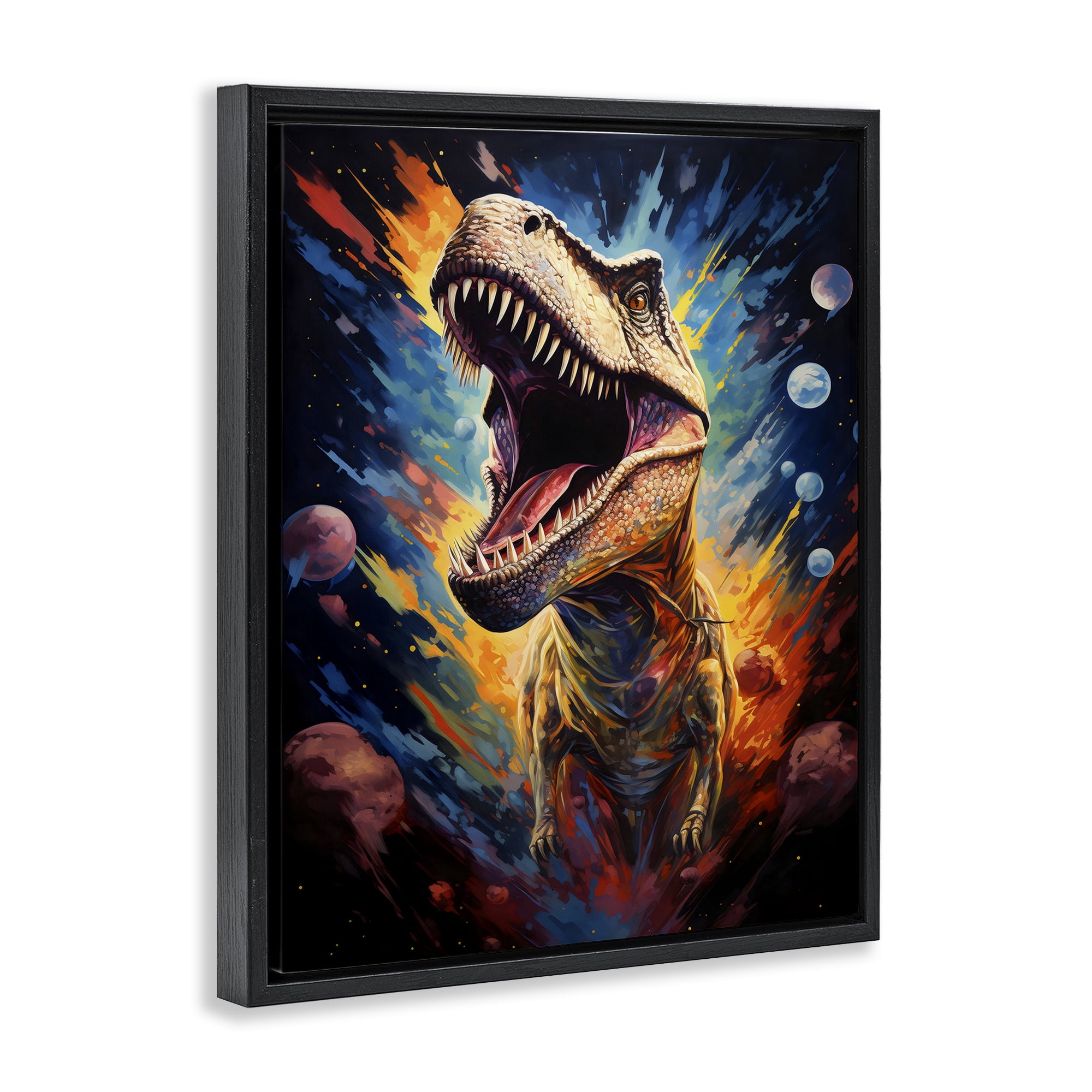 Stupell Industries Dinosaur with Planets Black Framed Floater Canvas Wall Art, design by Creative Studio