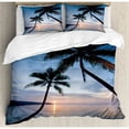 thumbnail image 3 of Tropical Duvet Cover Set Queen Size, Sunset over Ocean Calm Exotic Beach in Kut Island Thailand Summertime, Decorative 3 Piece Bedding Set with 2 Pillow Shams, Blue Black Pale Pink, by Ambesonne, 3 of 3