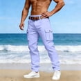 thumbnail image 2 of GJSYRH Mens Cargo Pants High Waisted Casual Baggy Jeans Wide Leg Trendy Loose Cotton Trouser Purple M, 2 of 4