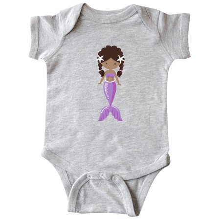 

Inktastic African American Mermaid Brown Hair Purple Tail Gift Baby Girl Bodysuit