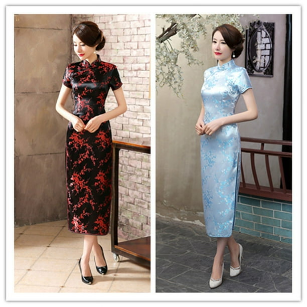 Cheongsam de brocado largo, cheongsam dividido, cheongsam de noche, desfile de actuación, cheongsam retro ajustado mejorado