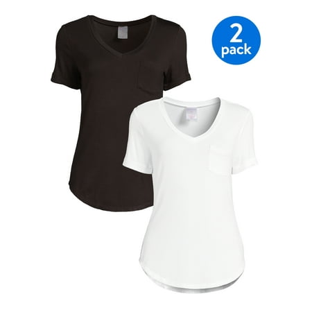 No Boundaries Juniors’ V-Neck T-Shirt, 2-Pack