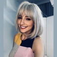 thumbnail image 2 of Peluca corta Bob jinwen Gris Plateada de 12 con Cabello Sintético de Flequillo blancas para cosplay, 2 of 8