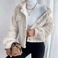 thumbnail image 2 of ❄ Baqcunre Womens Coats, Women's Long Sleeve Sweatershirt Pullover Warm Plush Coat Top Snow Coat Jacket Outwear No Pocket with Button, Womens Jackets Winter 1PC Coat Beige L, 2 of 4