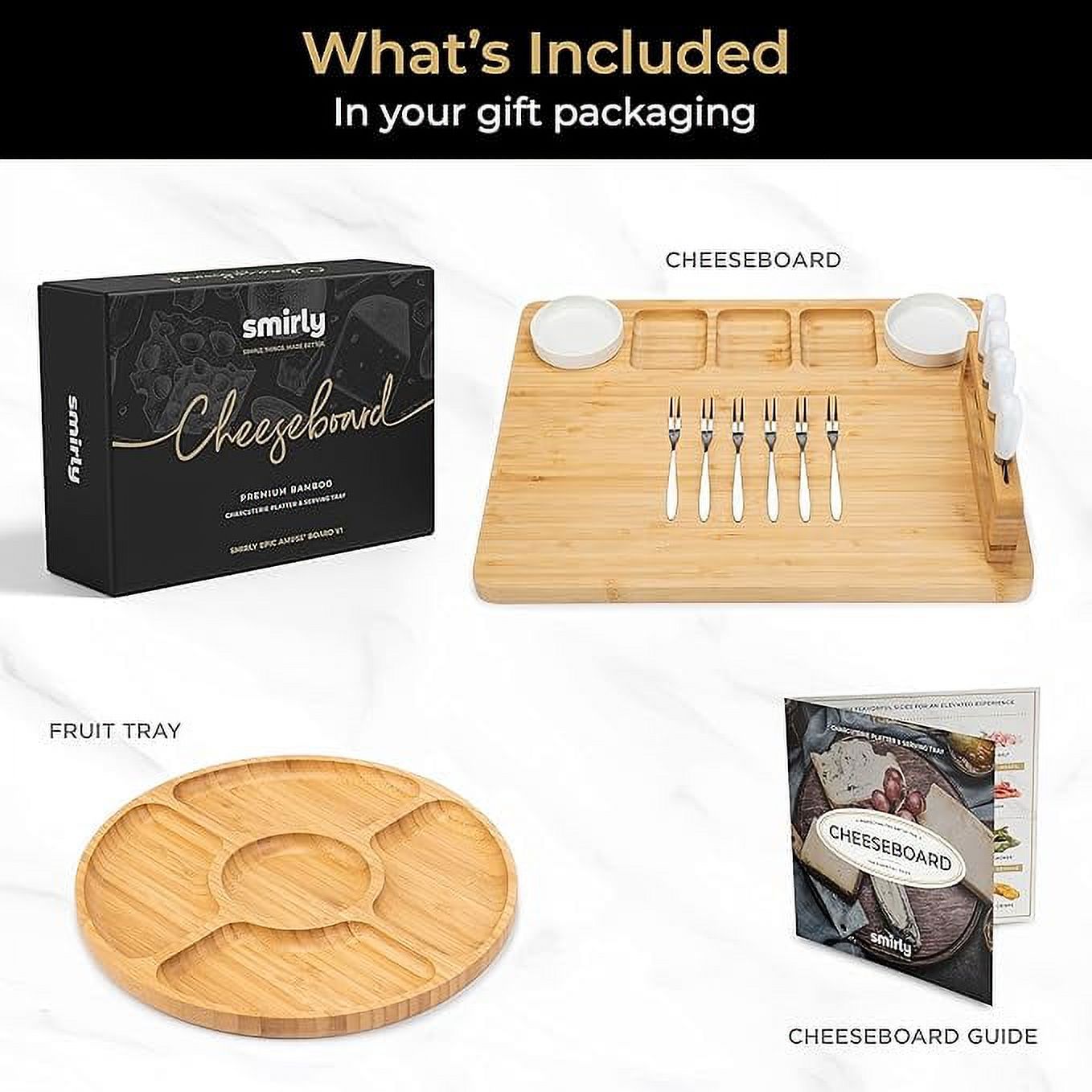 SMIRLY Charcuterie Board Set Large Rectangular Bamboo Cheese Board with Fruit Tray - image 2 of 6