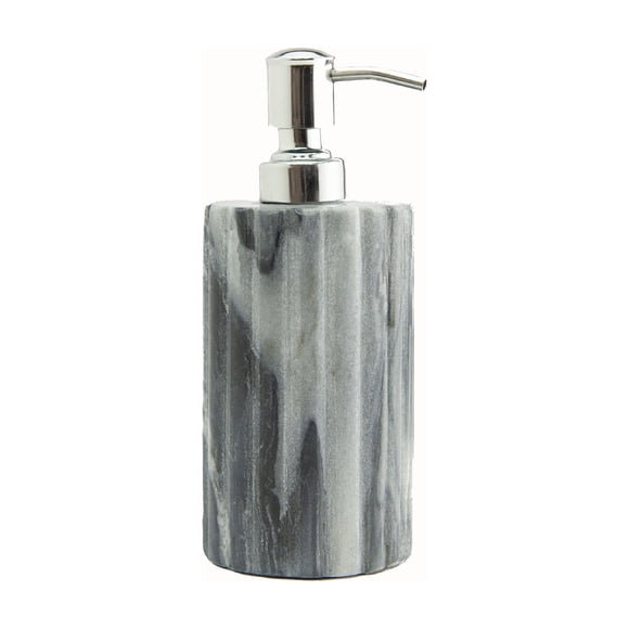 Elora Grey Marble Dispenser Ribbed Edge W/ Silver Metal Pump