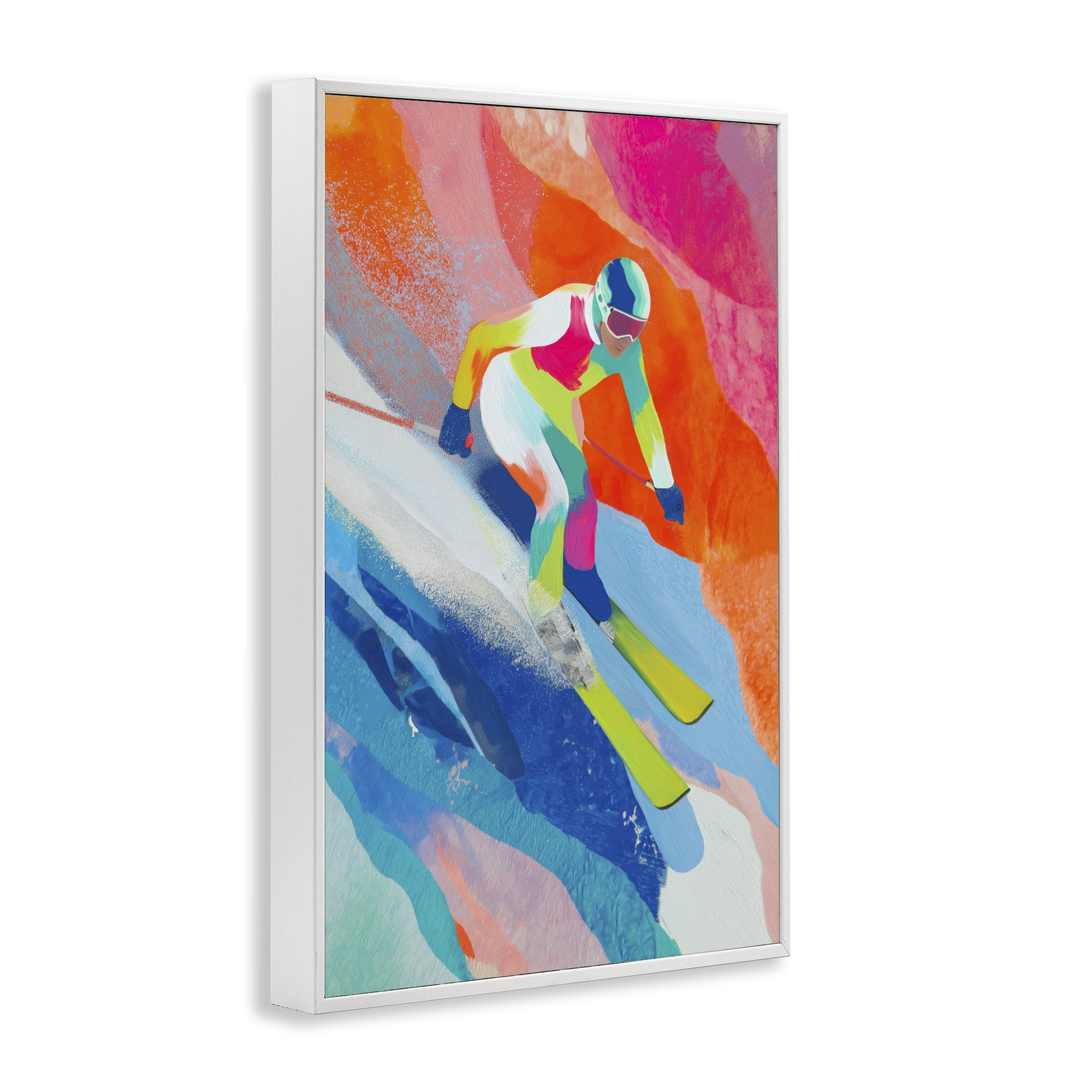 Stupell Industries Skiing Down Neon Slopes White Framed Giclee Art, design by Chromatic Storm Studio