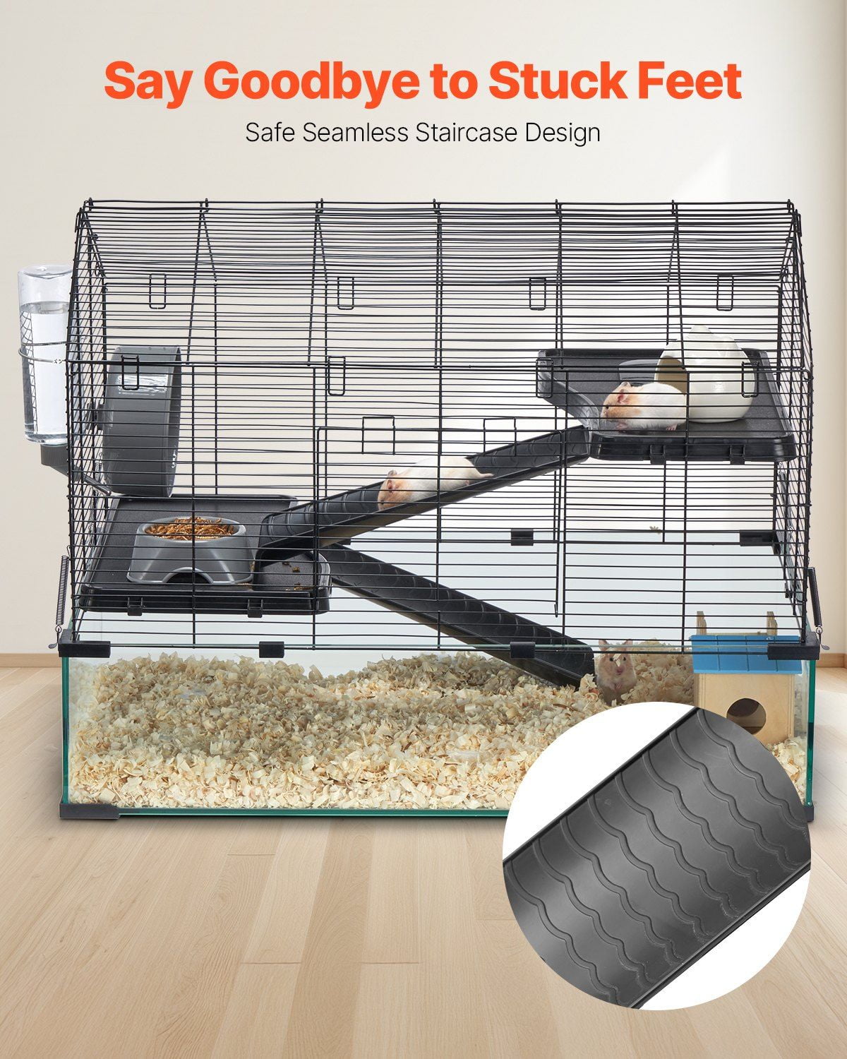 360 Degree View Transparent Hamster Cage 29.5 x 17.3 x 24 Inches Ventilated Small Animal Habitat with Water Bottle for Mice Rats Guinea Pigs