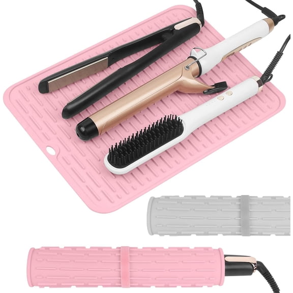 15.7" Oversize Heat Resistant Mat for Styling Tools: Curling Iron, Flat Iron, Hair Straightener - Portable Hair Styling Pad Cover