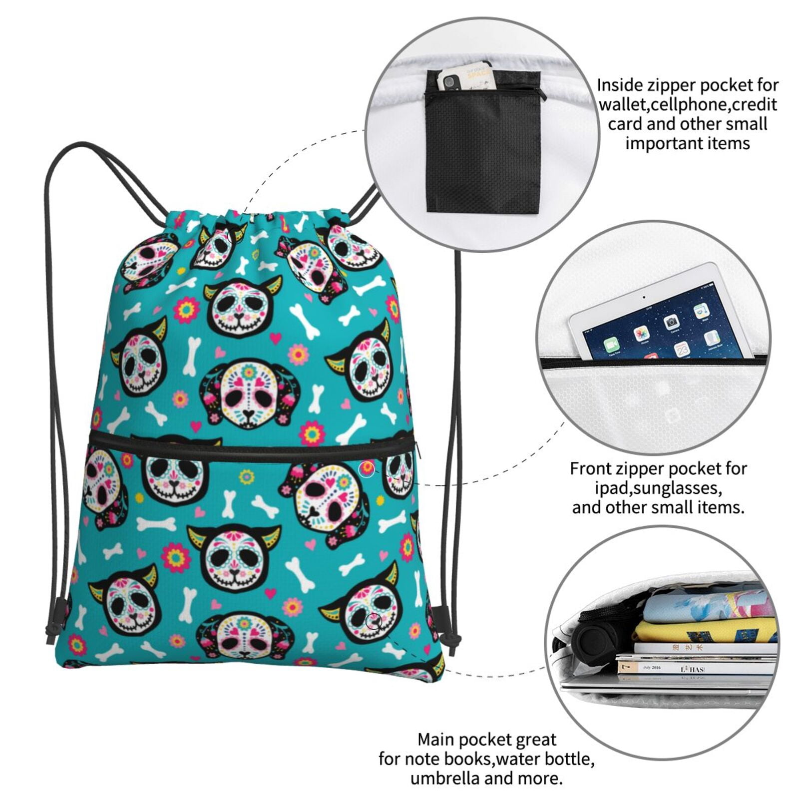 Xecao Cartoon Dog And Cat for Drawstring Bags,Pull String Backpack Bags,String Bag Sackpack