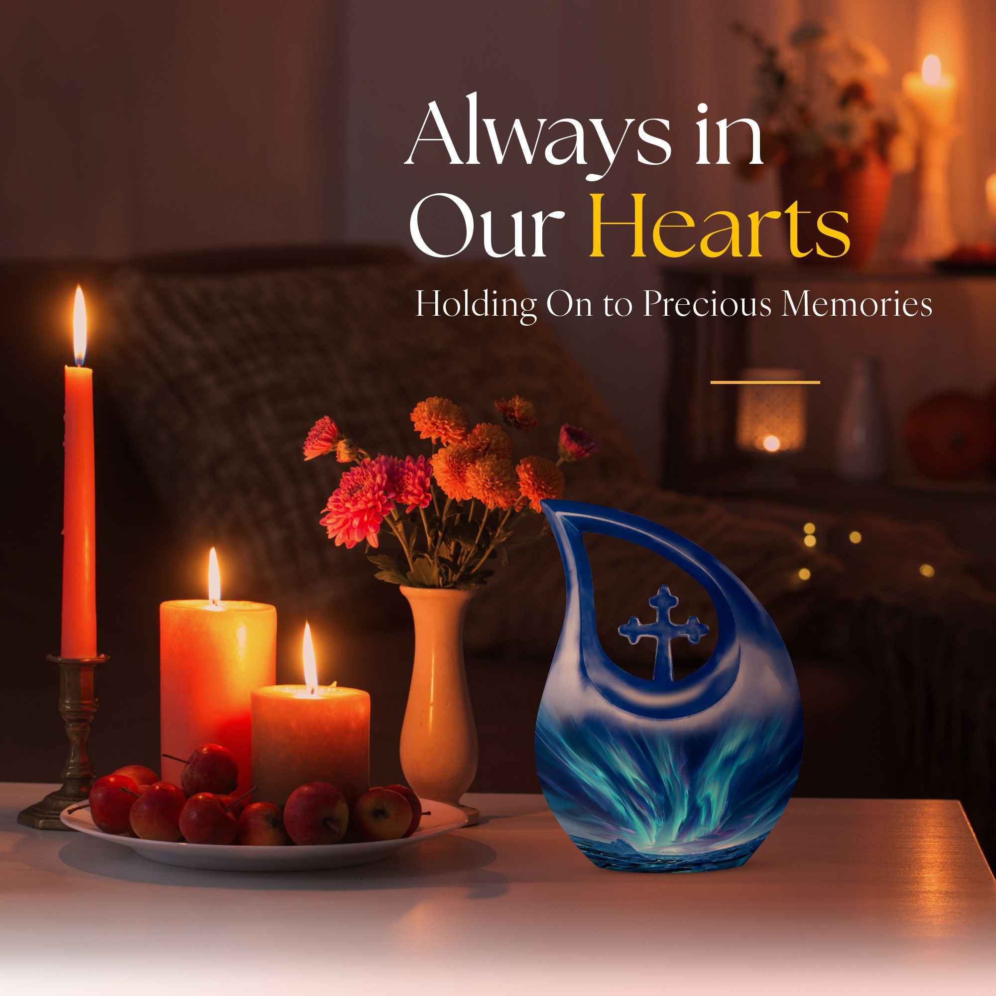 MUKTIVE Aurora Cremation Funeral Urns for Ashes Adult Men & Women - Blue Memorial Burial Urns for Human Ashes Adult Father - Decorative 10 Inch Large Urn for Human