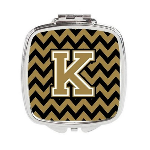 Carolines Treasures Letter K Chevron Black & Gold Compact Mirror - 3 x 0.3 x 2.75 in.