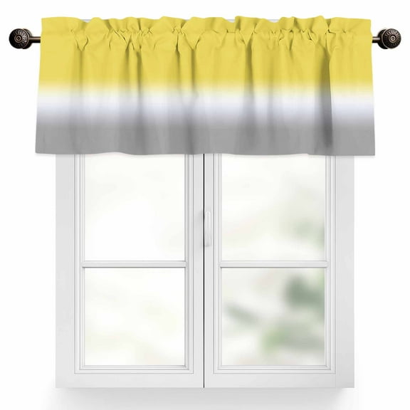 Gradient Color Valances for Windows, 54 x 18in, Yellow to White Greyish Rod Pocket Kitchen Valance Curtain Light Filtering Window Treatments for Living Room Bedroom, 1 Panel