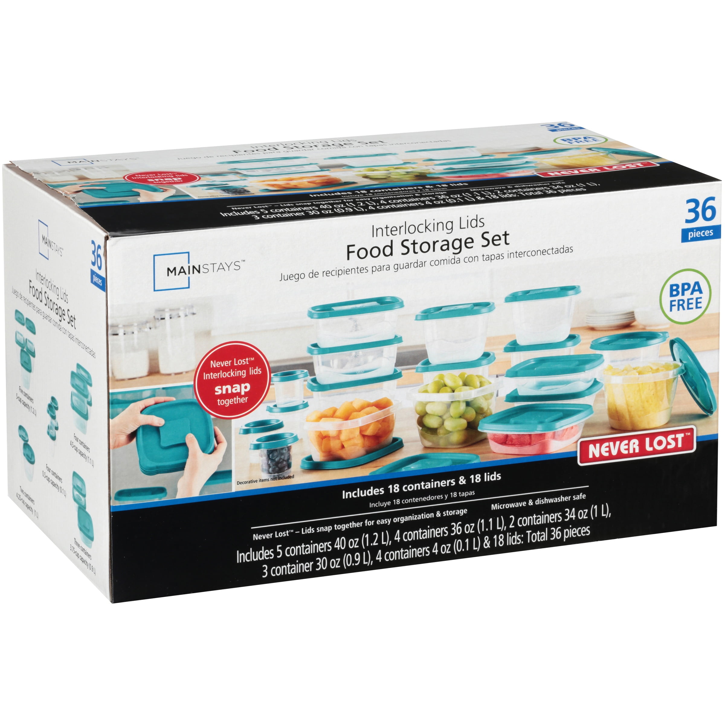 Mainstays Never Lost 36 Piece Food Storage Container Set