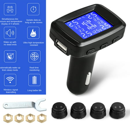 TSV Wireless TPMS Tire Pressure Monitoring System with 4pcs External Sensors and LCD