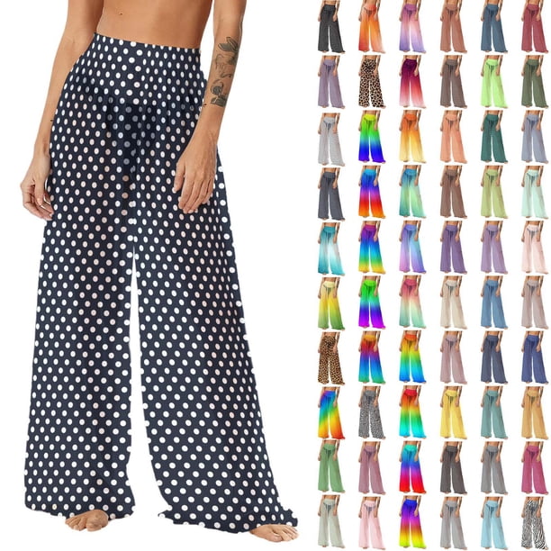 Pincandy Women See Through Sheer Mesh Pants Beach Swimsuit Bikini Bottom Cover up Party Club Elastic High Waist Wide Leg Pants