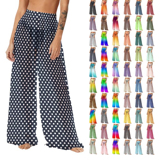 Pincandy Women See Through Sheer Mesh Pants Beach Swimsuit Bikini Bottom Cover up Party Club Elastic High Waist Wide Leg Pants