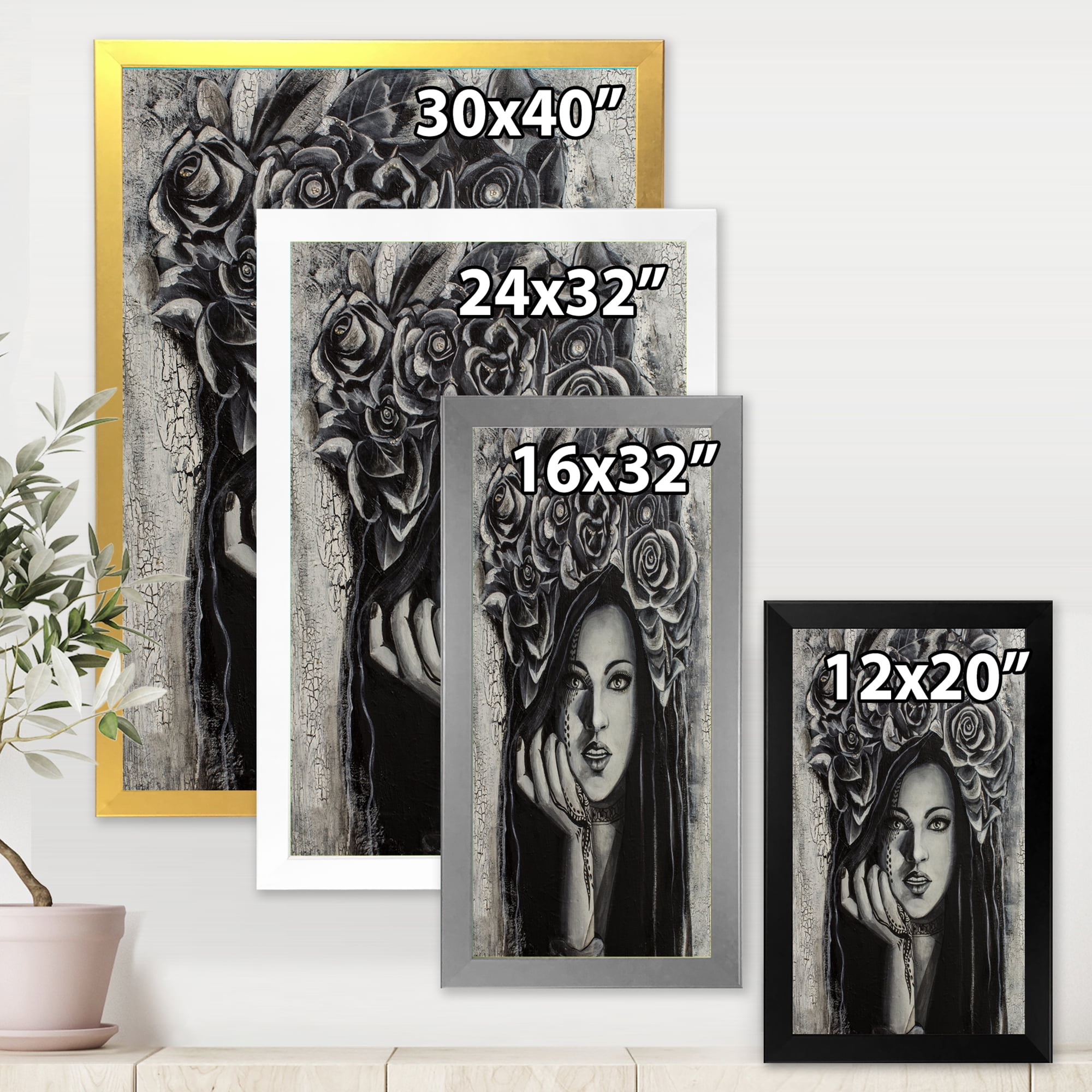 Designart 'Portrait Of A Young Woman With Flowers III' Modern Framed Art Print