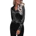 thumbnail image 2 of Frontwalk Women Shirts Long Sleeve Tops Lapel Neck Blouse Ladies Comfy Tunic Shirt Button Down Black XL, 2 of 5