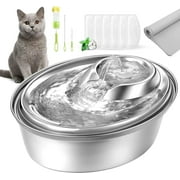 ORSDA Cat Water Fountain Stainless Steel, 67oz/2L Pet Water Fountain, Automatic Dog Water Dispenser Bowl with 6pcs Filters, a Silicone Mat