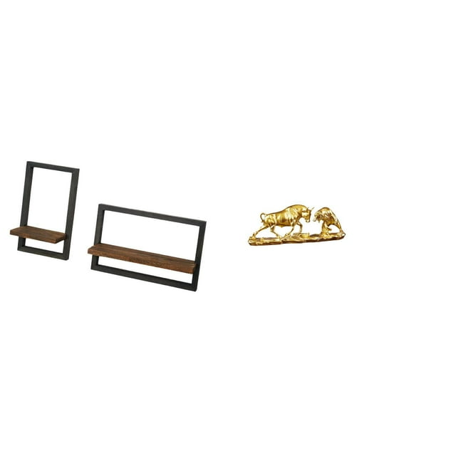 Estantes de pared para almacenamiento,Estantes flotantes de madera Estantes de pared de madera,Estatua de escritorio,Estatua decorativa de figura de lucha de toro y oso,Colección de esculturas