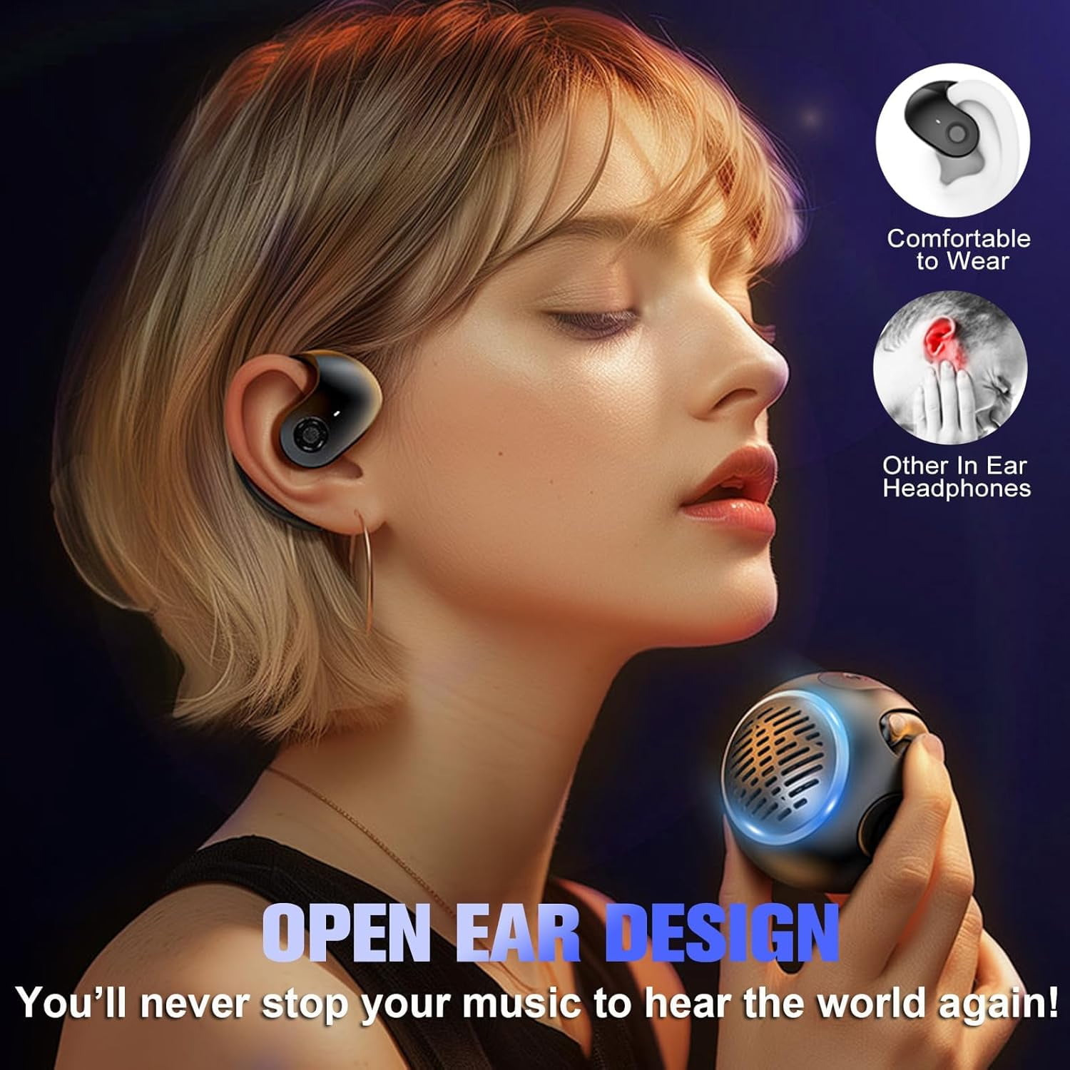 Open Ear Headphones Over The Ear Earbuds Wireless for Kids, Waterproof Small Mini Portable Bluetooth Speaker with Earbuds, OWS Hanging Earphones Air Bone Conduction Headphones 5.4 Bluetooth Headset