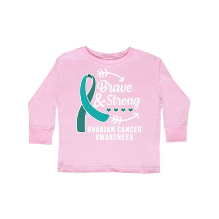 

Inktastic Ovarian Cancer Awareness Brave and Strong with Arrows Gift Toddler Boy or Toddler Girl Long Sleeve T-Shirt