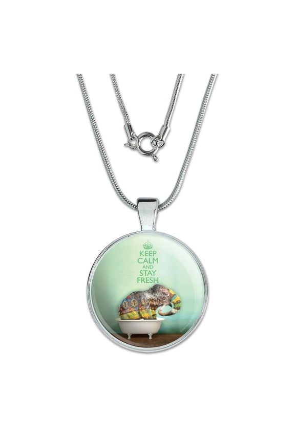 Elephant Keep Calm and Stay Fresh Bathtub 1" Pendant with Sterling Silver Plated Chain