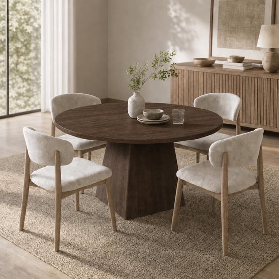 47 Inch Round Dining Table for 4-6 People, Modern Circle Kitchen Table with 1.18” Thick Top and Sturdy Square Pedestal Base for Small Spaces, Dining Room Table Only