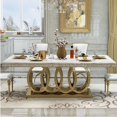 thumbnail image 3 of Post Modern Marble Dining Table Sets Chairs Combination Stainless Steel Apartment Golden Carved Mesa Comedor Home Furniture WK My Lux Decor Round, 3 of 15