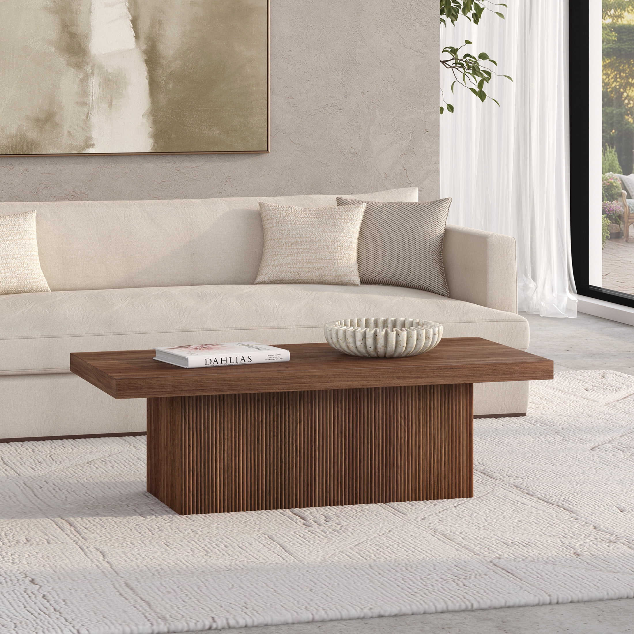 Evelyn&Zoe Modern/Contemporary 48" Wide Satin Walnut Coffee Table