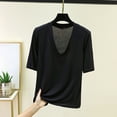 thumbnail image 2 of Htigea Women's Deep V Neck Short Sleeve Tops Solid Color Casual Loose Fit Summer T-Shirts Soft Comfortable Everyday Tees Black XL, 2 of 6