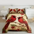 thumbnail image 2 of Homewish Cartoon Red Bird Full Size Comforter Sets for Kids, Christmas Leaf Plant Bedding Comforter Set, Vintage Western Festival Reversible Bedding Sets, Super Cozy Room Decor, 3-Piece, 2 of 8