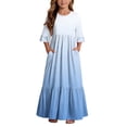 thumbnail image 2 of ITSAME Girls A-Line Maxi Dress Flowy Ruffle 3/4 Sleeve Round Neck Gradient Print Summer Fashion Casual Dress Light Blue Size 10, 2 of 7