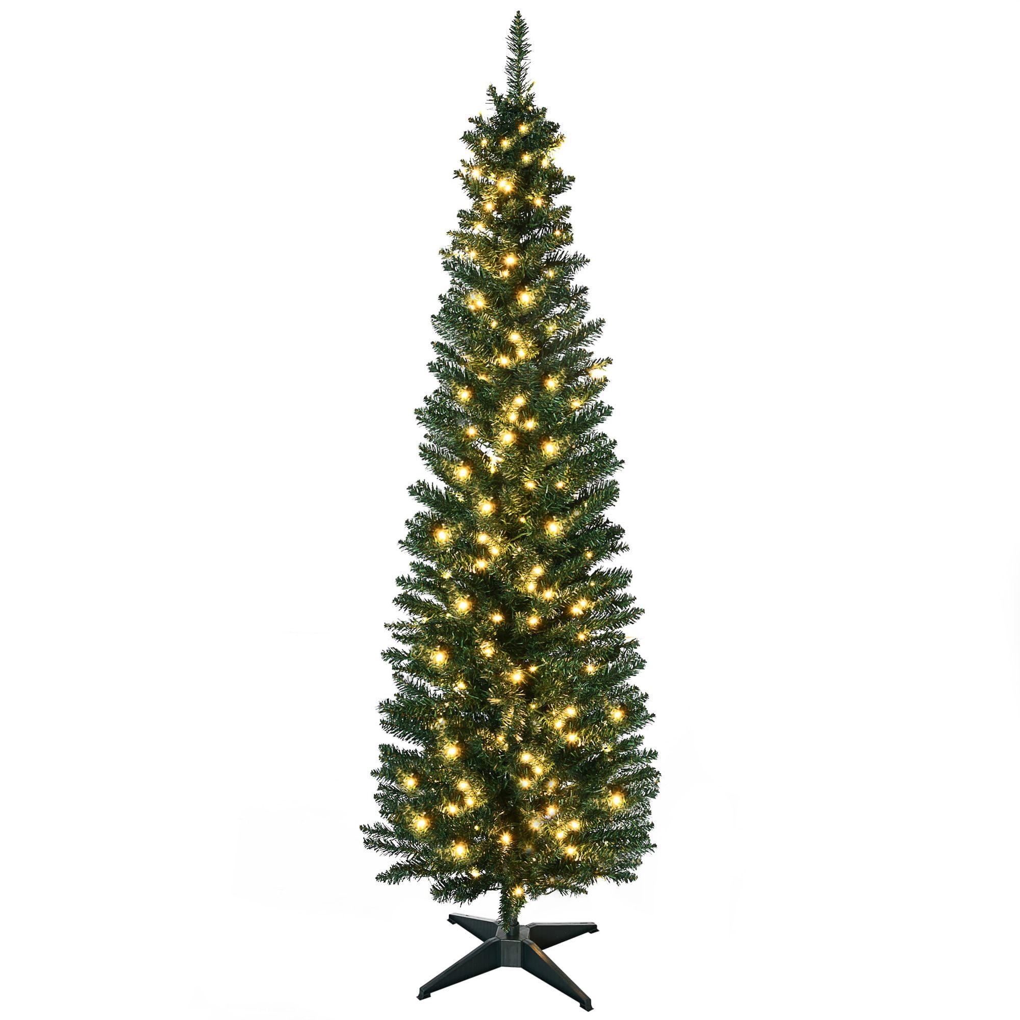 Pre-Lit Slim Artificial Pencil Christmas Tree, 7 ft Tall with Warm White LED Lights, 499 Tips, Flame Retardant, for Indoor Holiday Decoration